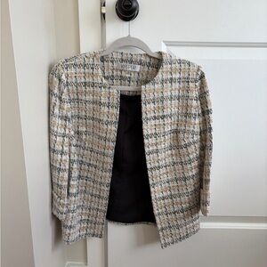 Kasper Cream, Gray & Tan Tweed Open-Front Jacket